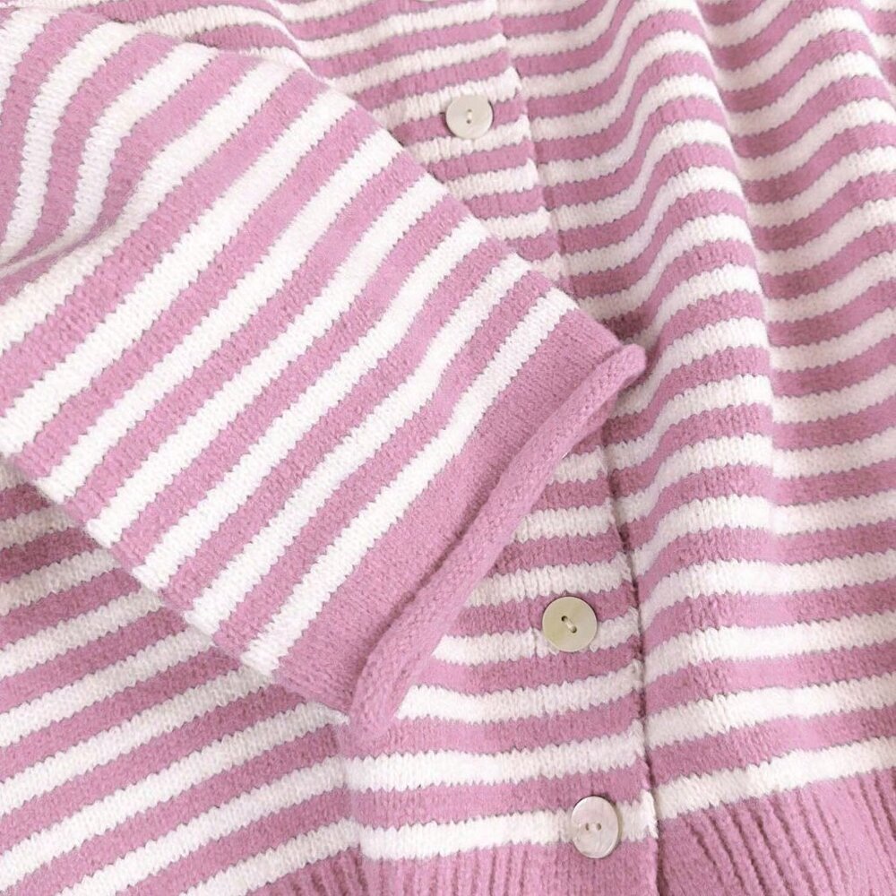 Pink Loose Women's Striped Knit Cardigan - Picture 7 of 7